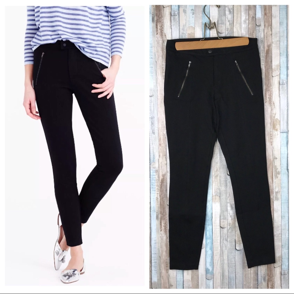 J Crew 2 Black Ponte Zipper Snap Front Pixie Pants